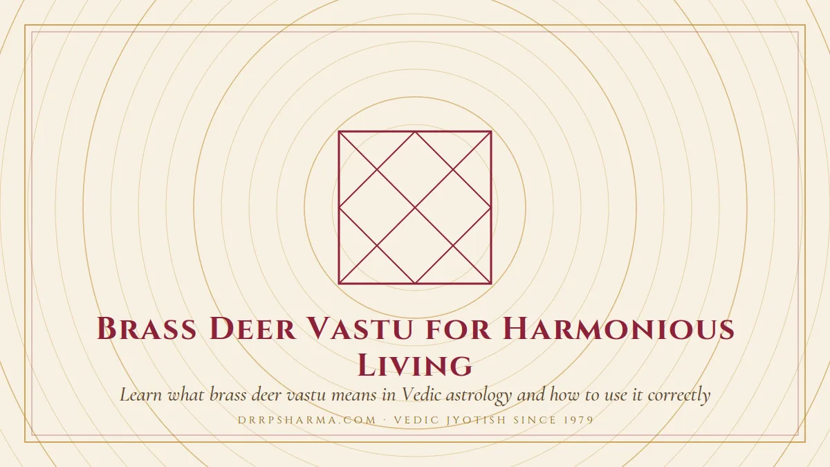 Brass Deer Vastu for Harmonious Living — a Vedic birth-chart (kundli) diagram motif on a parchment plate