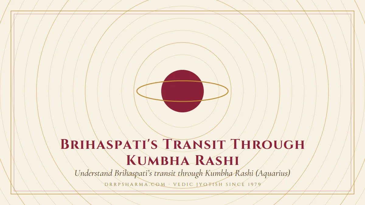 Brihaspati's Transit Through Kumbha Rashi — a ringed-planet motif on a parchment plate