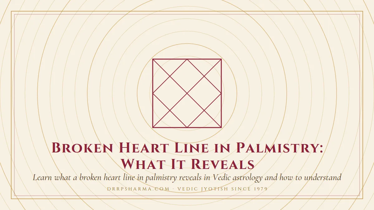 Broken Heart Line in Palmistry: What It Reveals — a Vedic birth-chart (kundli) diagram motif on a parchment plate