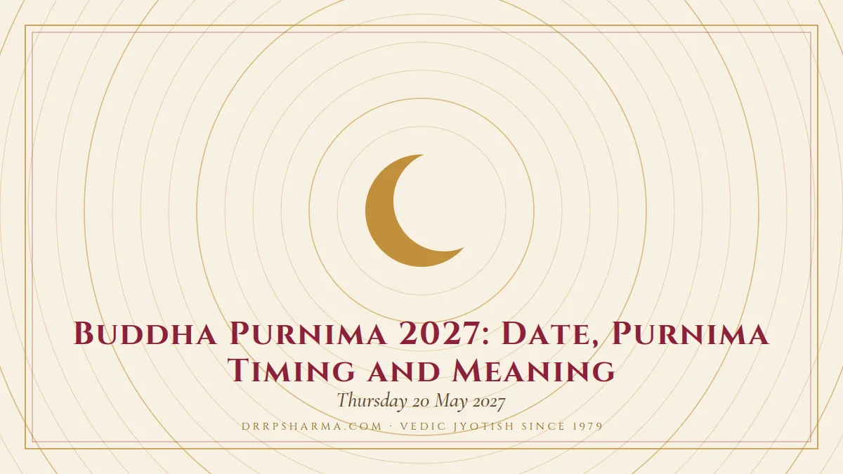 Buddha Purnima 2027: Date, Purnima Timing and Meaning — a gold crescent-moon motif on a parchment plate