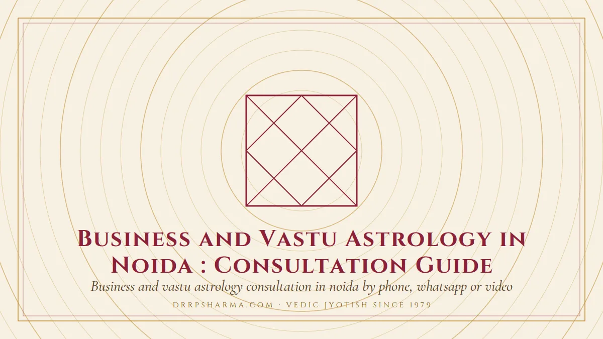 Business and Vastu Astrology in Noida : Consultation Guide — a Vedic birth-chart (kundli) diagram motif on a parchment plate