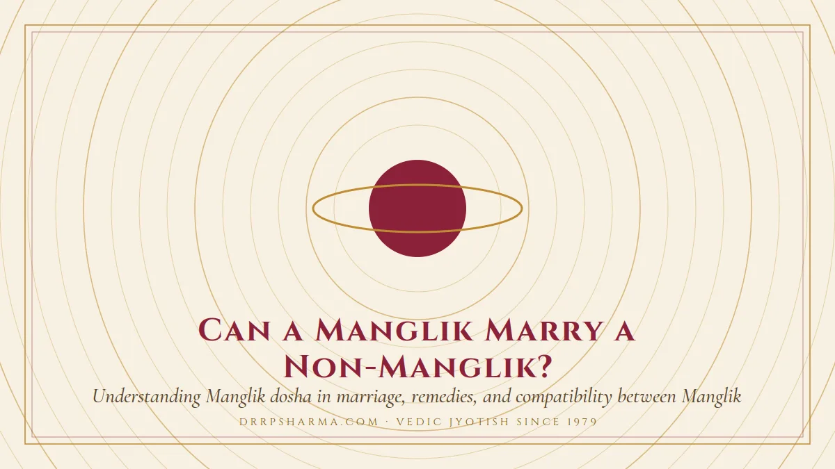 Can a Manglik Marry a Non-Manglik? — a ringed-planet motif on a parchment plate
