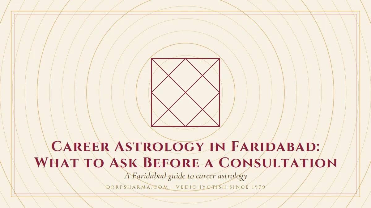 Career Astrology in Faridabad: What to Ask Before a Consultation — a Vedic birth-chart (kundli) diagram motif on a parchment plate