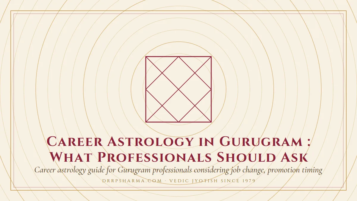 Career Astrology in Gurugram : What Professionals Should Ask — a Vedic birth-chart (kundli) diagram motif on a parchment plate