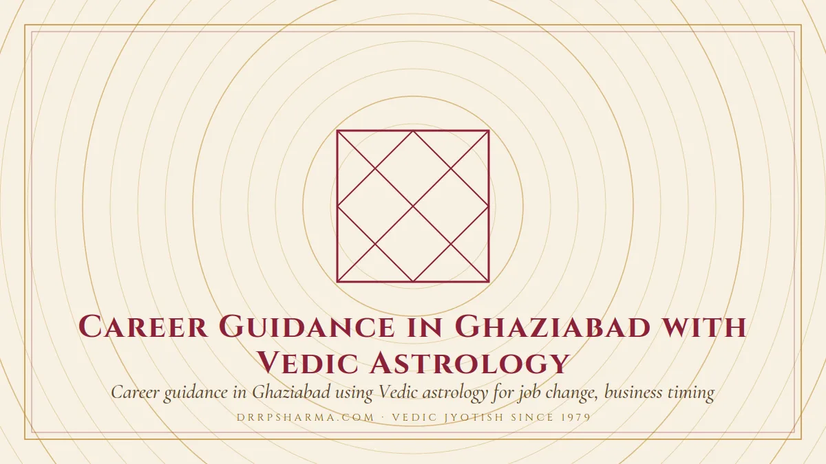 Career Guidance in Ghaziabad with Vedic Astrology — a Vedic birth-chart (kundli) diagram motif on a parchment plate