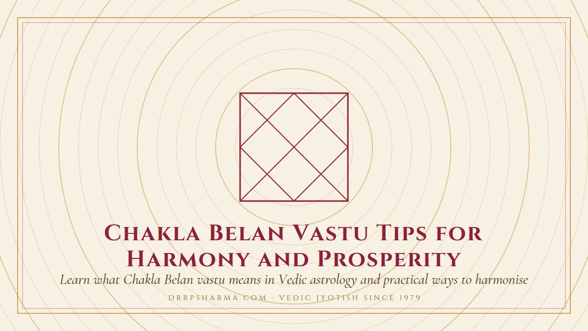 Chakla Belan Vastu Tips for Harmony and Prosperity — a Vedic birth-chart (kundli) diagram motif on a parchment plate