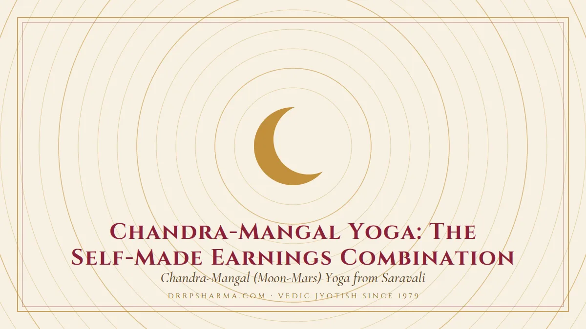 Chandra-Mangal Yoga: The Self-Made Earnings Combination — a gold crescent-moon motif on a parchment plate