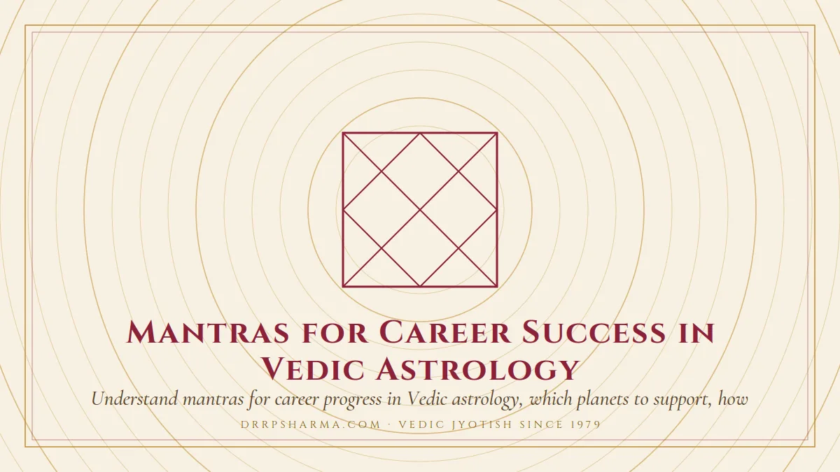 Mantras for Career Success in Vedic Astrology — a Vedic birth-chart (kundli) diagram motif on a parchment plate
