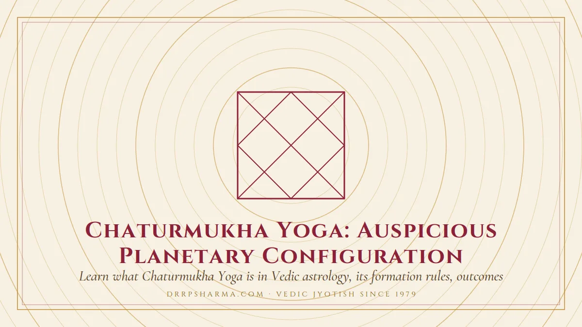 Chaturmukha Yoga — a Vedic birth-chart (kundli) diagram motif on a parchment plate