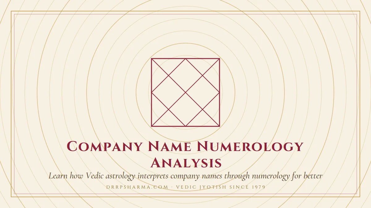 Company Name Numerology Analysis — a Vedic birth-chart (kundli) diagram motif on a parchment plate