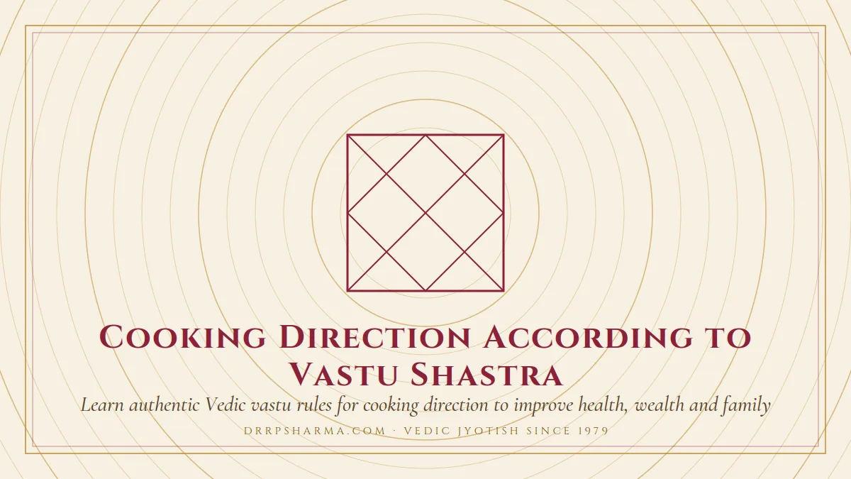 Cooking Direction According to Vastu Shastra — a Vedic birth-chart (kundli) diagram motif on a parchment plate