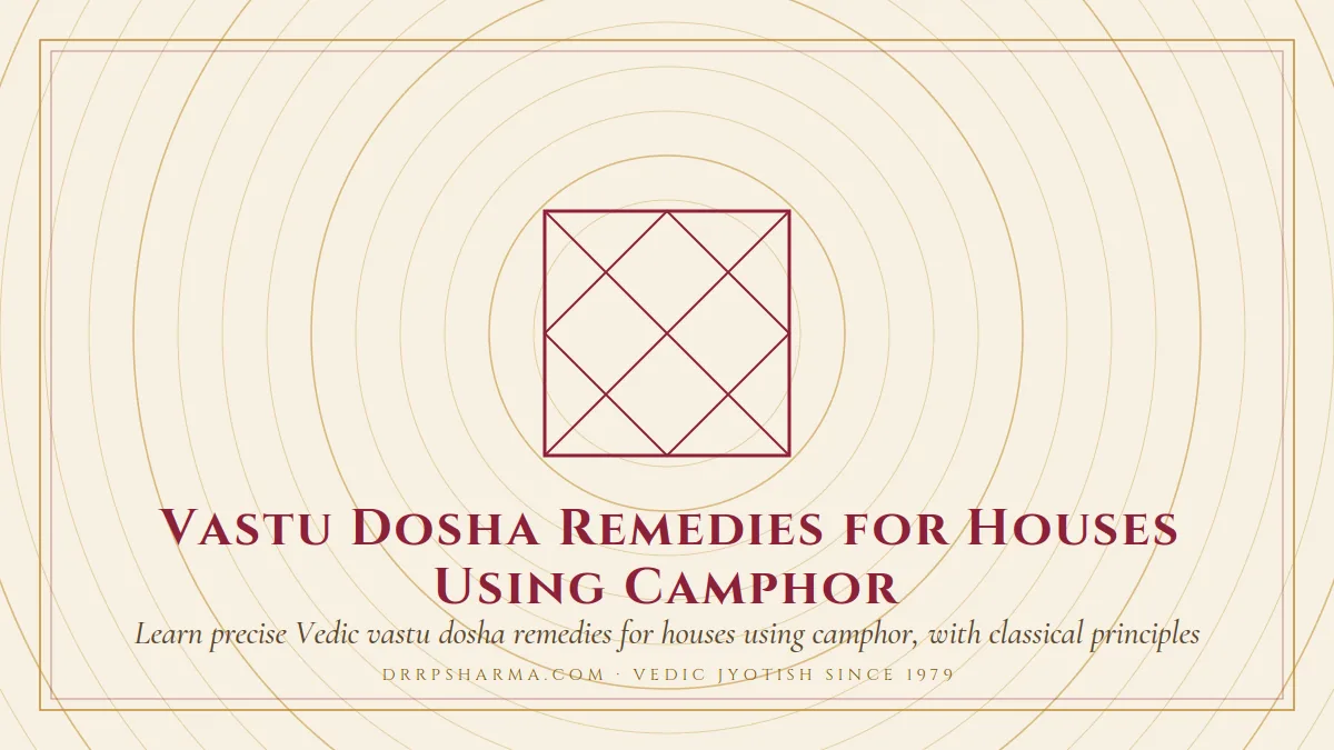 Vastu Dosha Remedies for Houses Using Camphor — a Vedic birth-chart (kundli) diagram motif on a parchment plate