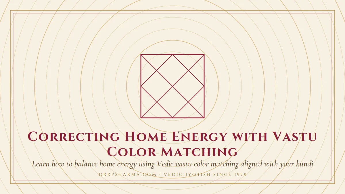 Correcting Home Energy with Vastu Color Matching — a Vedic birth-chart (kundli) diagram motif on a parchment plate