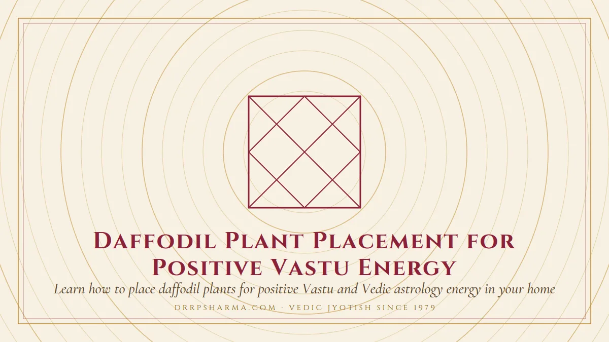 Daffodil Plant Placement for Positive Vastu Energy — a Vedic birth-chart (kundli) diagram motif on a parchment plate