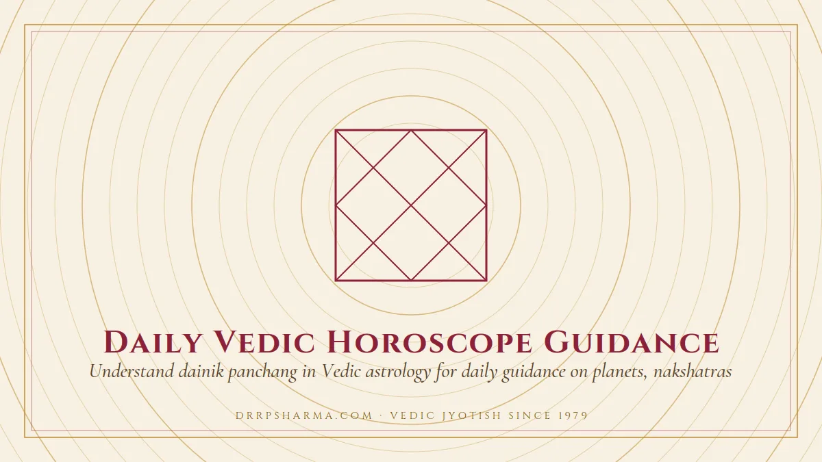 Daily Vedic Horoscope Guidance — a Vedic birth-chart (kundli) diagram motif on a parchment plate