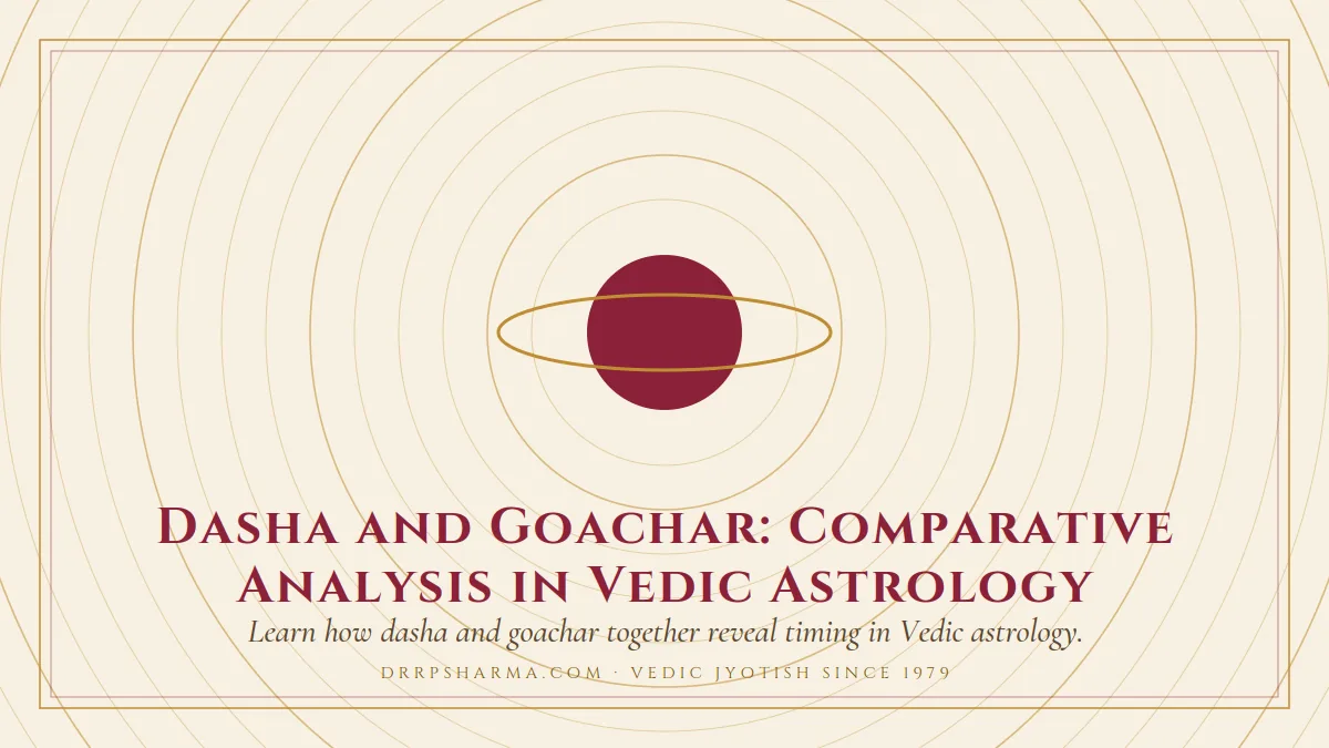 Dasha and Goachar: Comparative Analysis in Vedic Astrology — a ringed-planet motif on a parchment plate