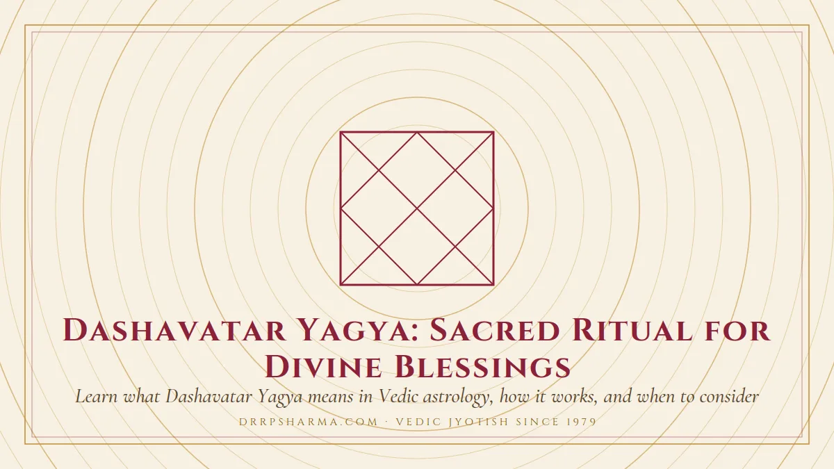 Dashavatar Yagya: Sacred Ritual for Divine Blessings — a Vedic birth-chart (kundli) diagram motif on a parchment plate
