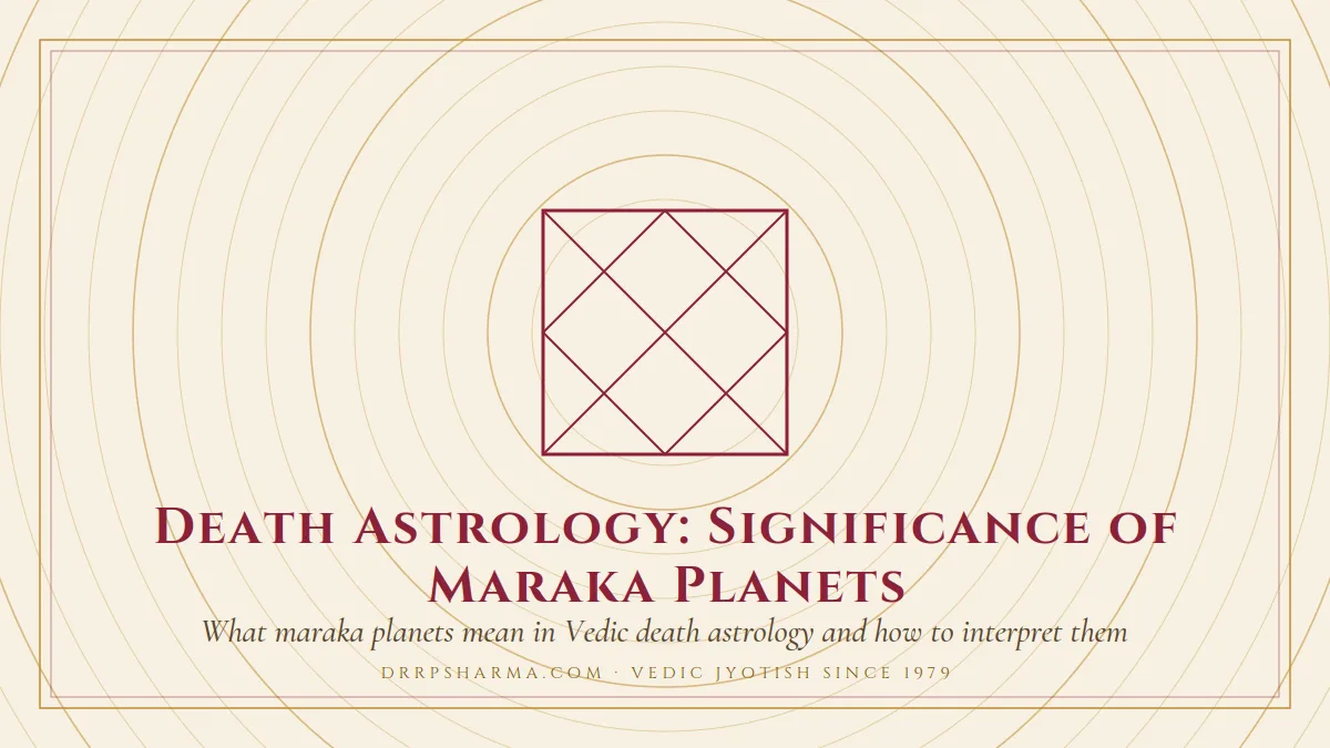 Death Astrology: Significance of Maraka Planets — a Vedic birth-chart (kundli) diagram motif on a parchment plate