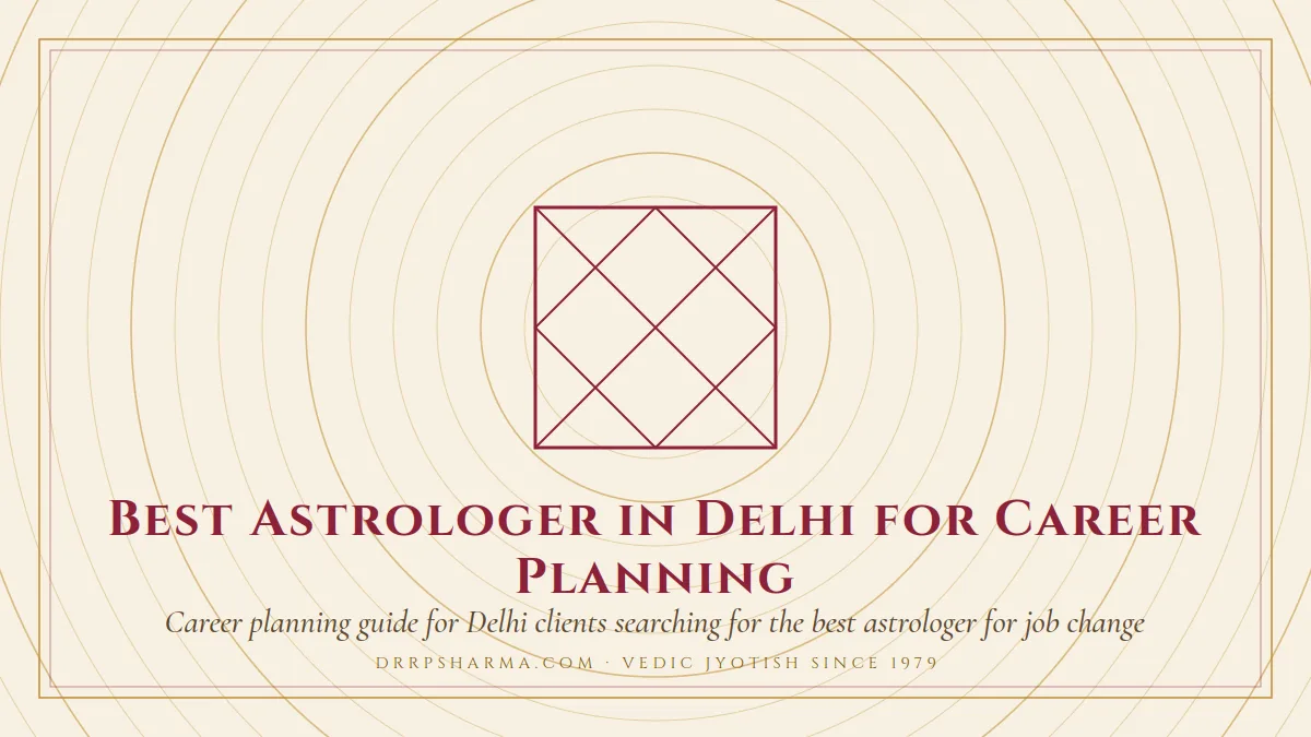 Best Astrologer in Delhi for Career Planning — a Vedic birth-chart (kundli) diagram motif on a parchment plate