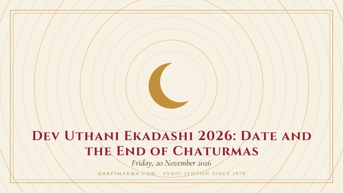 Dev Uthani Ekadashi 2026: Date and the End of Chaturmas — a gold crescent-moon motif on a parchment plate