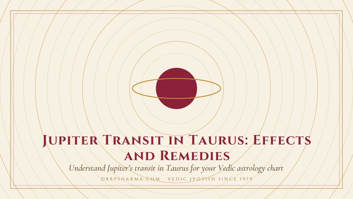 Jupiter Transit in Taurus: Effects and Remedies — a ringed-planet motif on a parchment plate