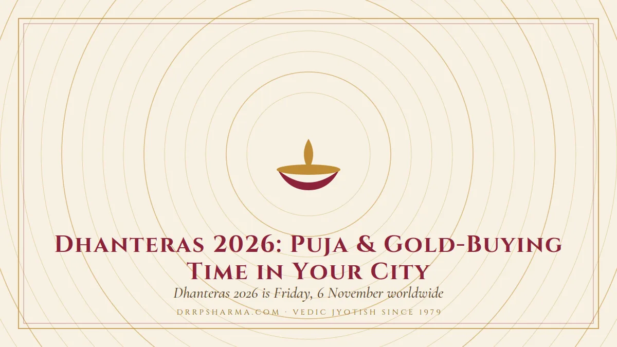Dhanteras 2026: Puja & Gold-Buying Time in Your City — a lit diya lamp motif on a parchment plate