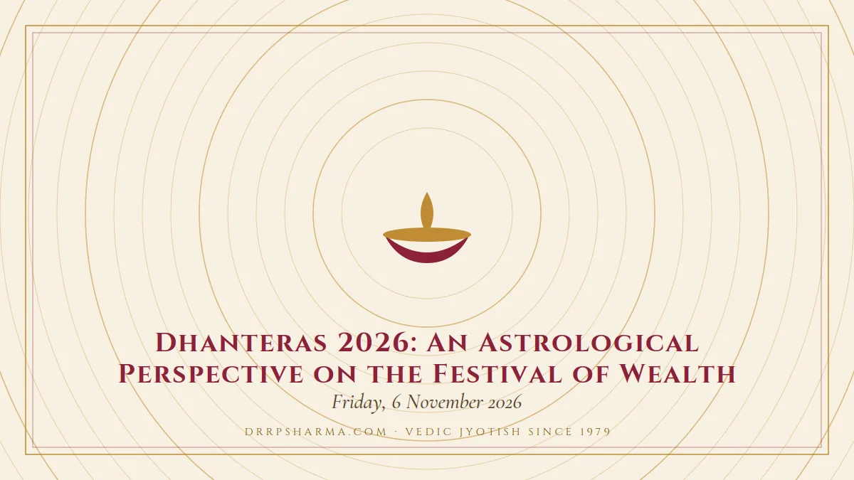 Dhanteras 2026: An Astrological Perspective on the Festival of Wealth — a lit diya lamp motif on a parchment plate