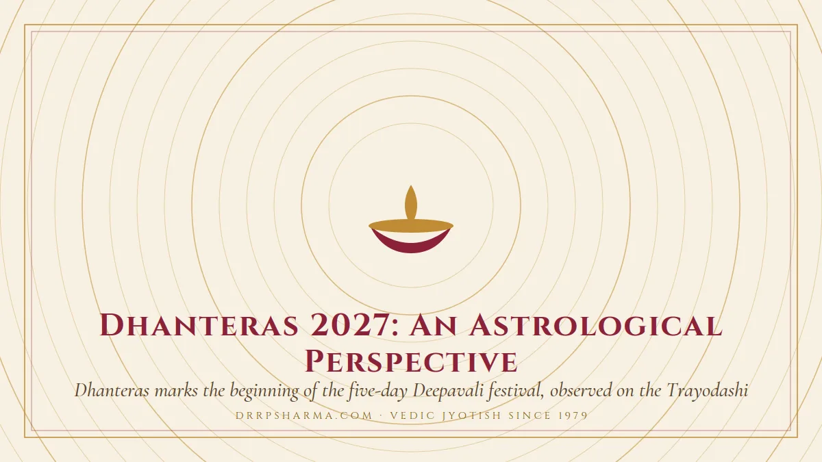 Dhanteras 2027: An Astrological Perspective — a lit diya lamp motif on a parchment plate