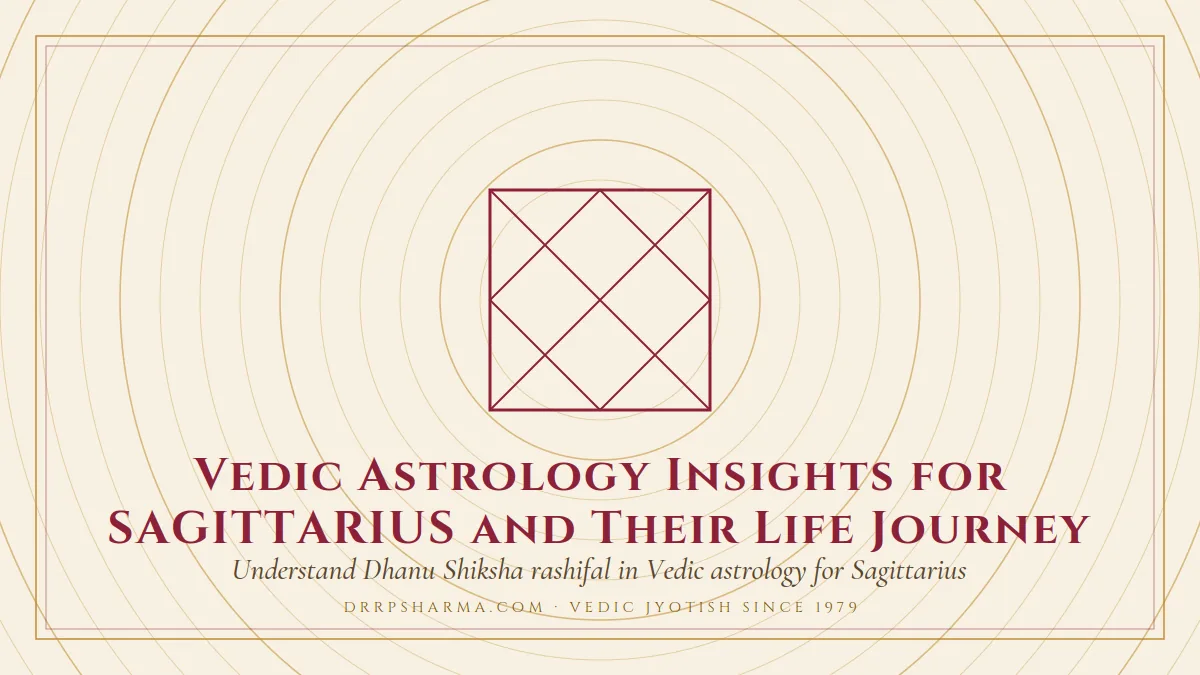 Vedic Astrology Insights for SAGITTARIUS and Their Life Journey — a Vedic birth-chart (kundli) diagram motif on a parchment plate