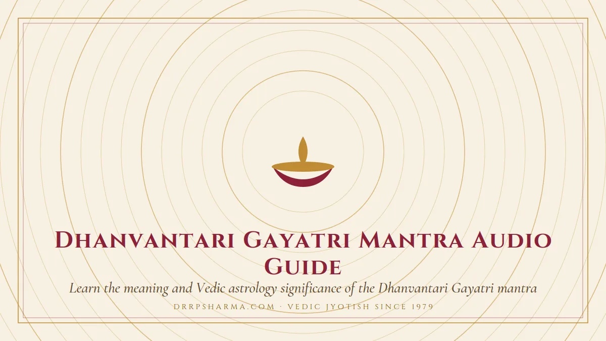 Dhanvantari Gayatri Mantra Audio Guide — a lit diya lamp motif on a parchment plate