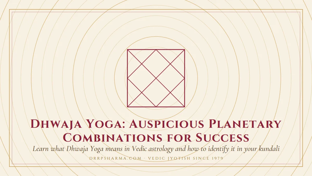 Dhwaja Yoga — a Vedic birth-chart (kundli) diagram motif on a parchment plate