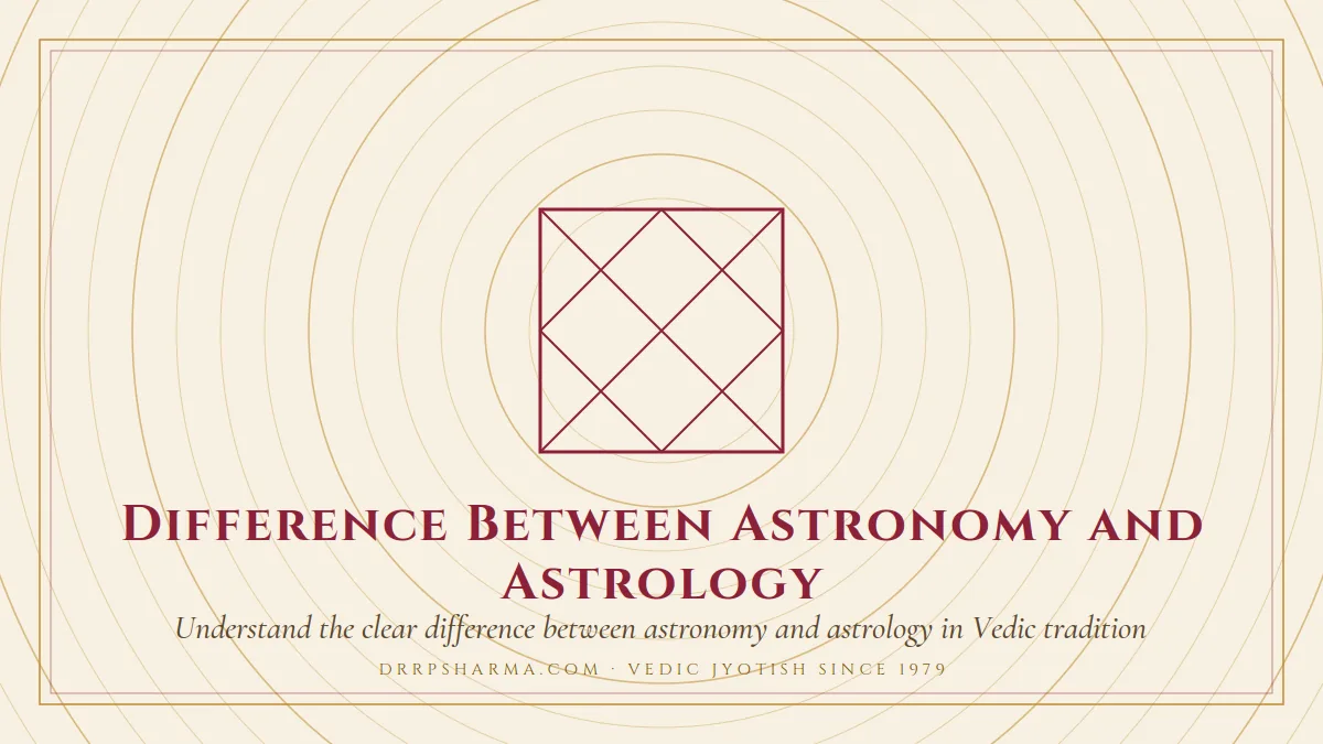 Difference Between Astronomy and Astrology — a Vedic birth-chart (kundli) diagram motif on a parchment plate