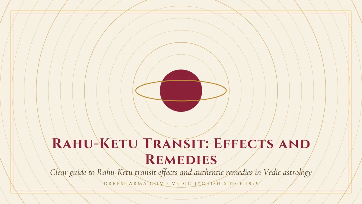 Rahu-Ketu Transit: Effects and Remedies — a ringed-planet motif on a parchment plate