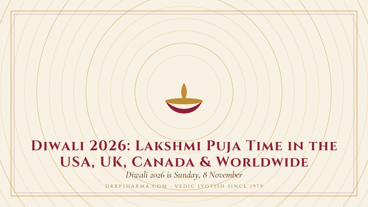 Diwali 2026: Lakshmi Puja Time in the USA, UK, Canada & Worldwide — a lit diya lamp motif on a parchment plate