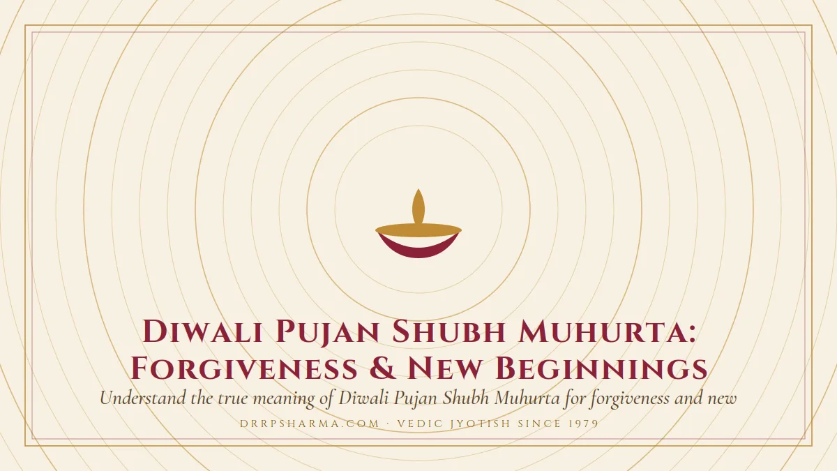 Diwali Pujan Shubh Muhurta: Forgiveness & New Beginnings — a lit diya lamp motif on a parchment plate