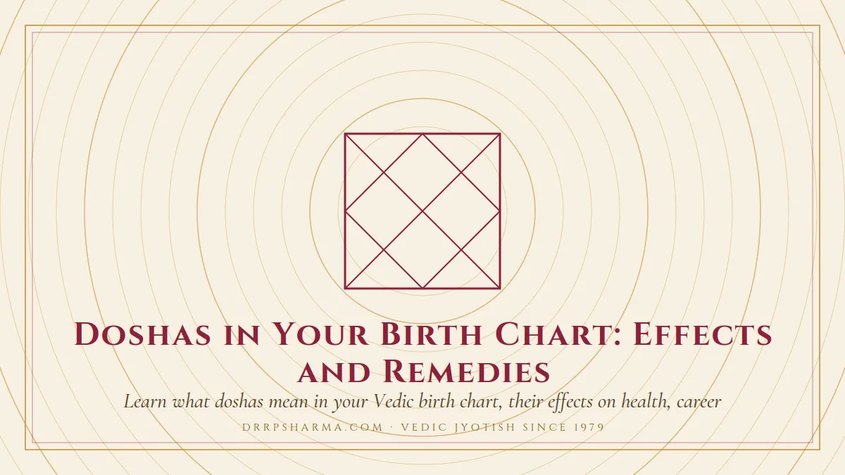 Doshas in Your Birth Chart: Effects and Remedies — a Vedic birth-chart (kundli) diagram motif on a parchment plate