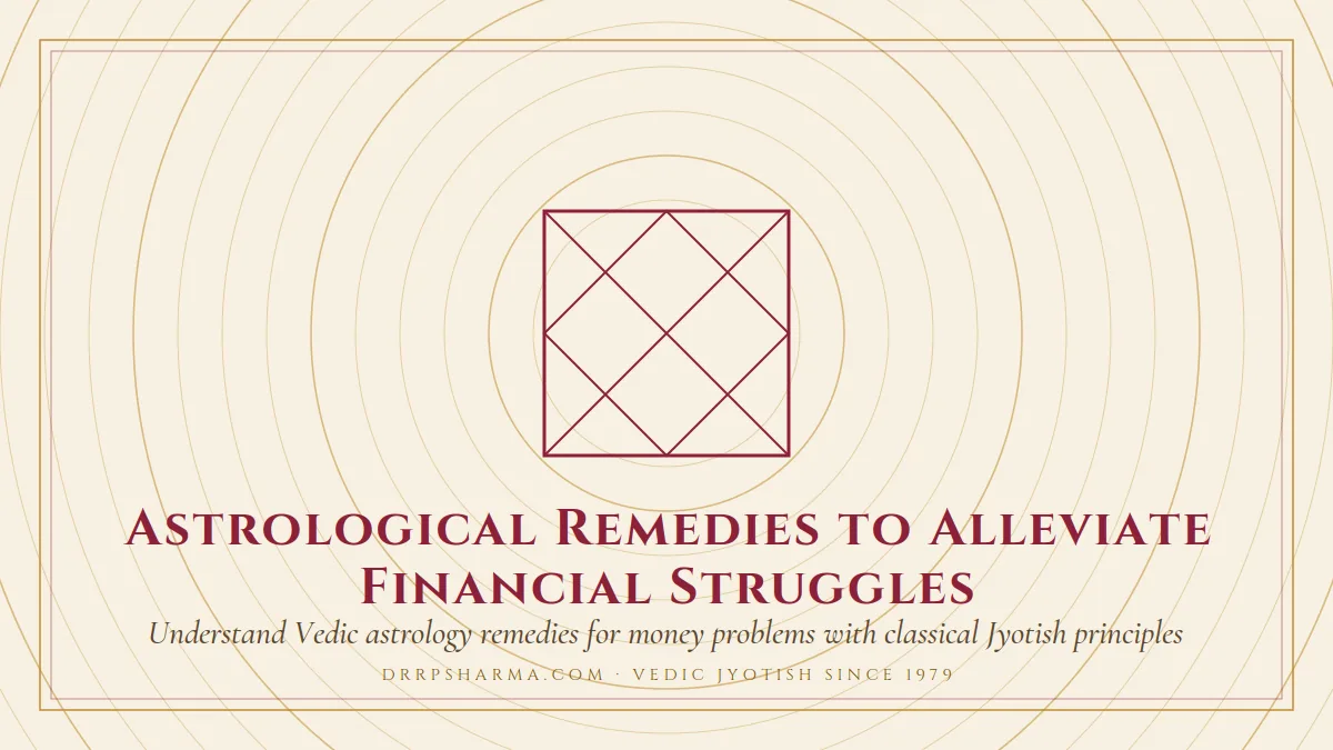Astrological Remedies to Alleviate Financial Struggles — a Vedic birth-chart (kundli) diagram motif on a parchment plate