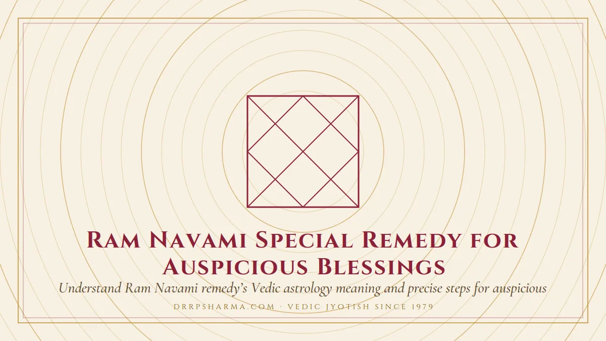 Ram Navami Special Remedy for Auspicious Blessings — a Vedic birth-chart (kundli) diagram motif on a parchment plate