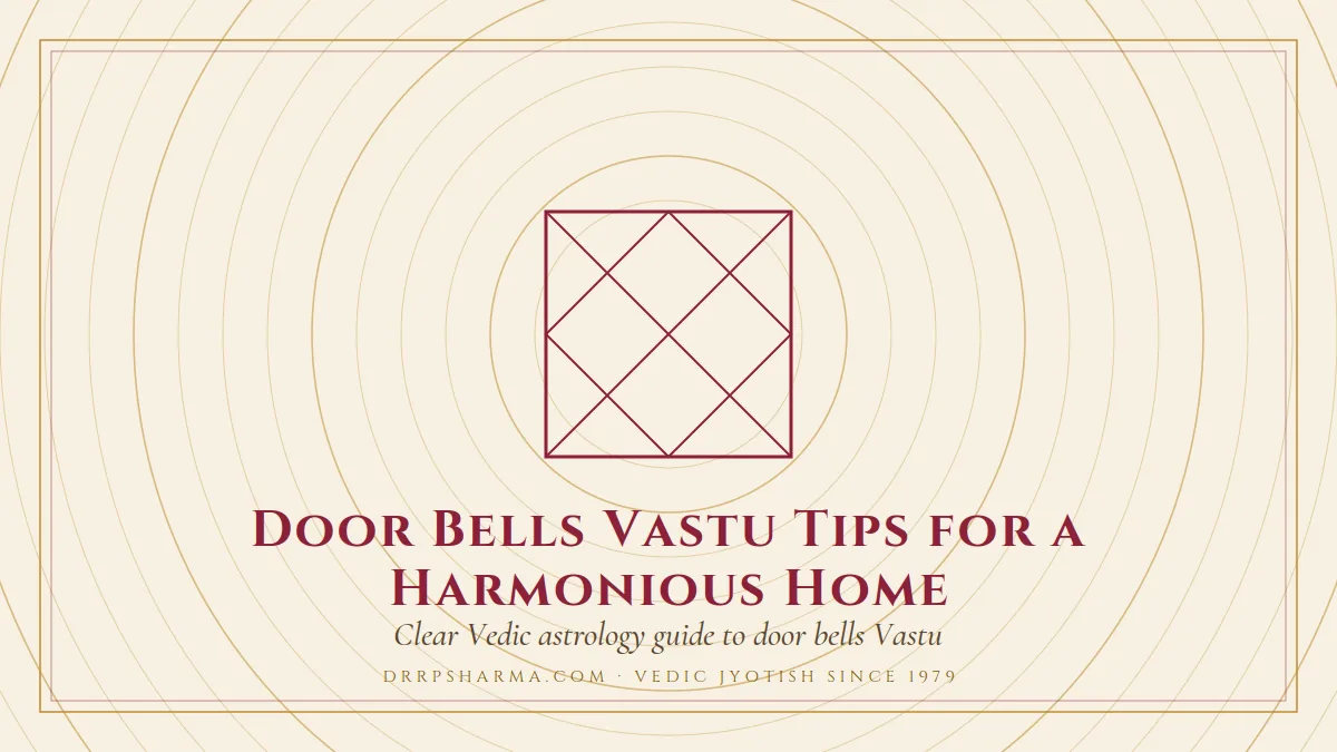 Door Bells Vastu Tips for a Harmonious Home — a Vedic birth-chart (kundli) diagram motif on a parchment plate