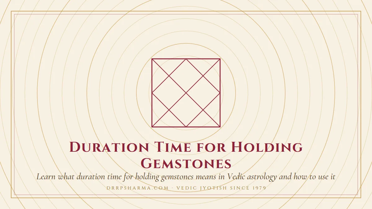 Duration Time for Holding Gemstones — a Vedic birth-chart (kundli) diagram motif on a parchment plate