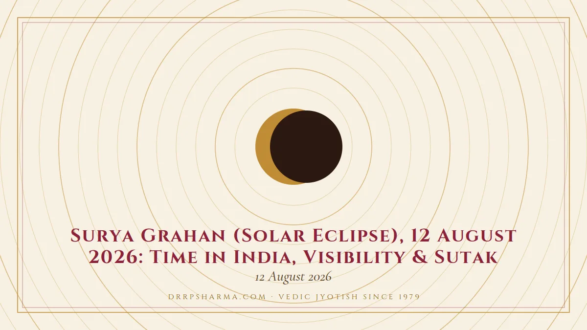 Surya Grahan (Solar Eclipse), 12 August 2026: Time in India, Visibility & Sutak — an eclipse motif on a parchment plate