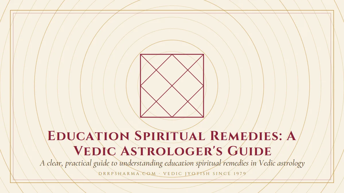 Spiritual Remedies for Education in Vedic Astrology — a Vedic birth-chart (kundli) diagram motif on a parchment plate