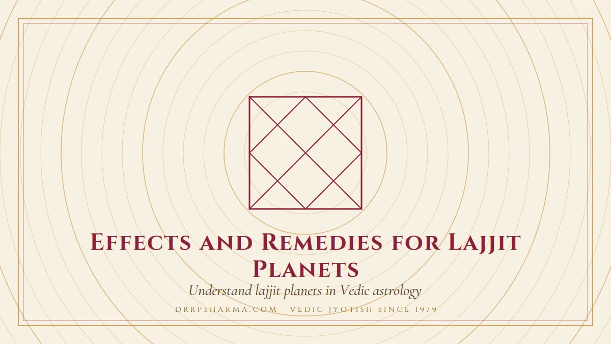 Effects and Remedies for Lajjit Planets — a Vedic birth-chart (kundli) diagram motif on a parchment plate