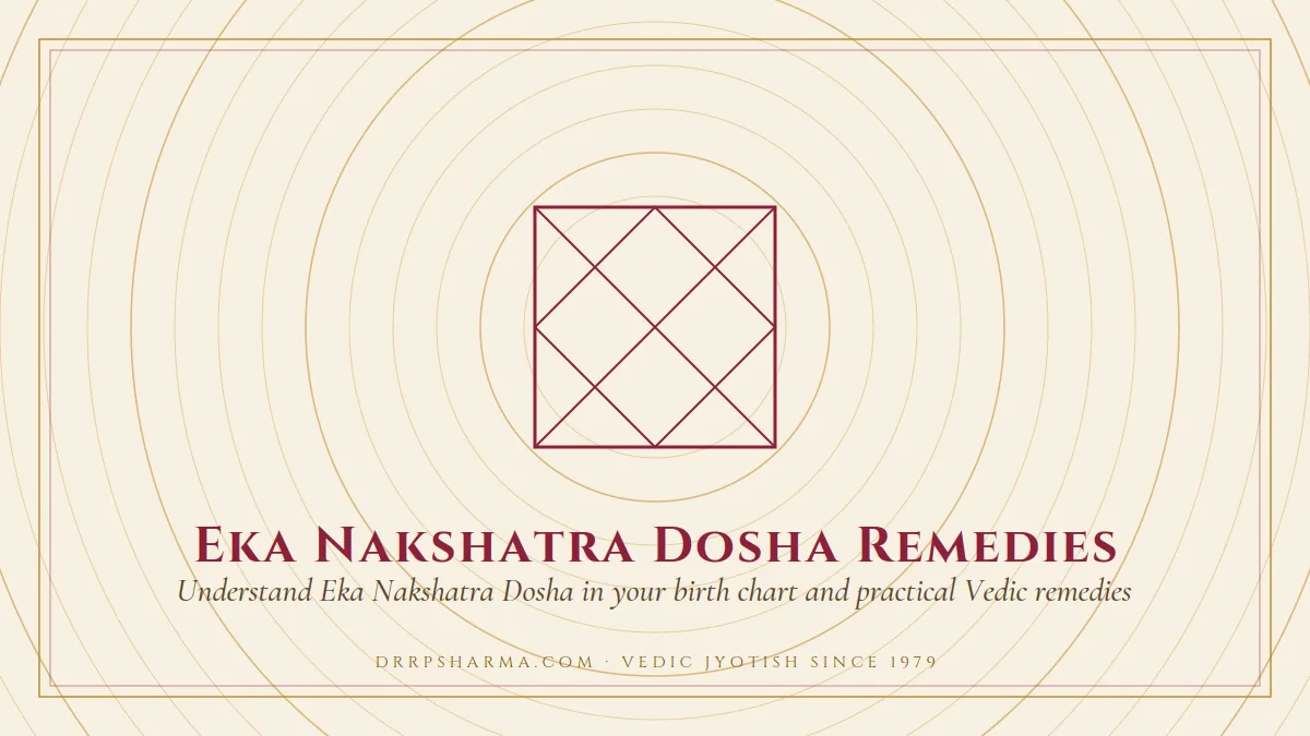 Eka Nakshatra Dosha Remedies — a Vedic birth-chart (kundli) diagram motif on a parchment plate
