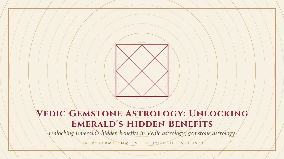Vedic Gemstone Astrology: Unlocking Emerald's Hidden Benefits — a Vedic birth-chart (kundli) diagram motif on a parchment plate