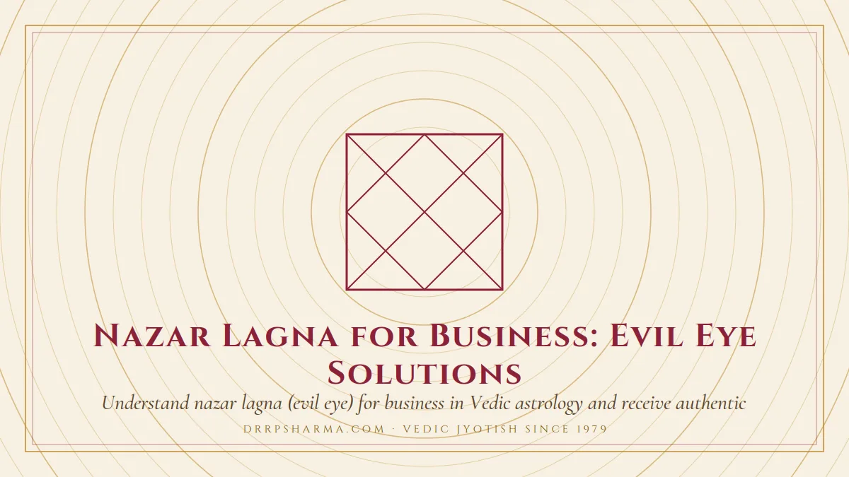 Nazar Lagna for Business: Evil Eye Solutions — a Vedic birth-chart (kundli) diagram motif on a parchment plate