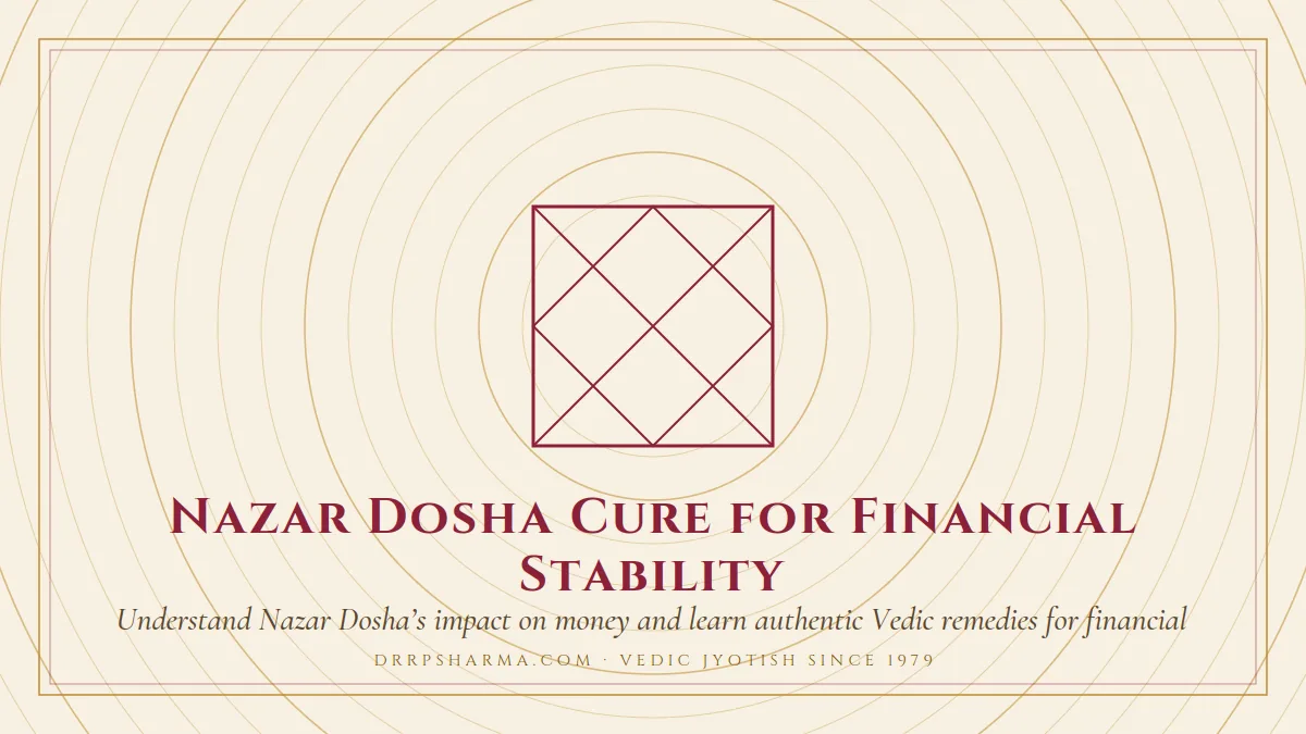 Nazar Dosha Remedies for Financial Worries — a Vedic birth-chart (kundli) diagram motif on a parchment plate