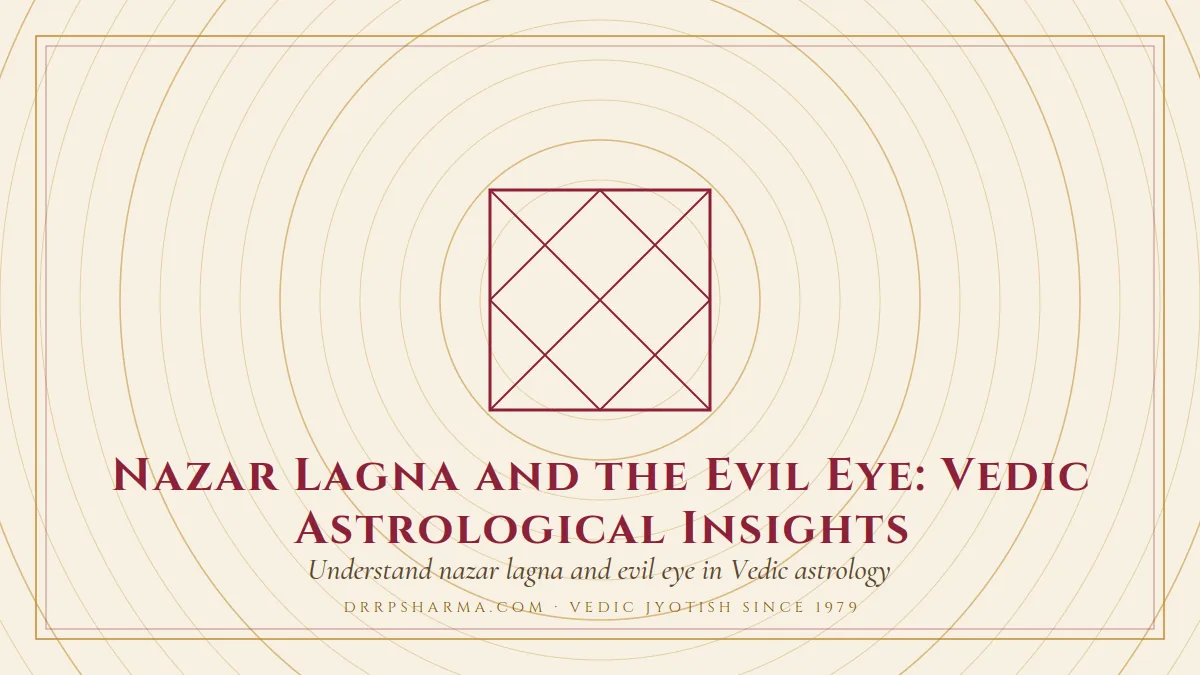 Nazar Lagna and the Evil Eye: Vedic Astrological Insights — a Vedic birth-chart (kundli) diagram motif on a parchment plate