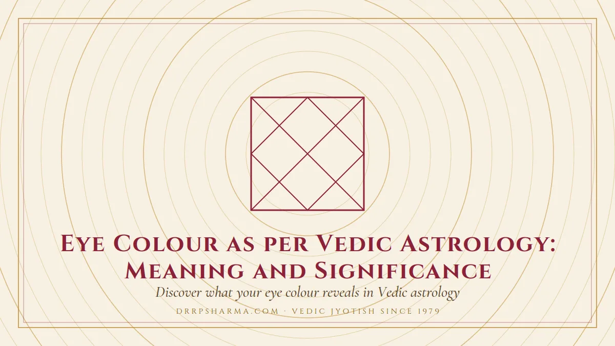 Eye Colour as per Vedic Astrology: Meaning and Significance — a Vedic birth-chart (kundli) diagram motif on a parchment plate