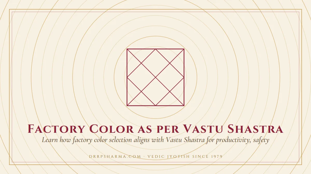 Factory Color as per Vastu Shastra — a Vedic birth-chart (kundli) diagram motif on a parchment plate